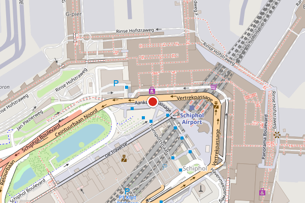 Brandweer-melding op Aankomstpassage, Schiphol op 20 juni, kaart-overzicht