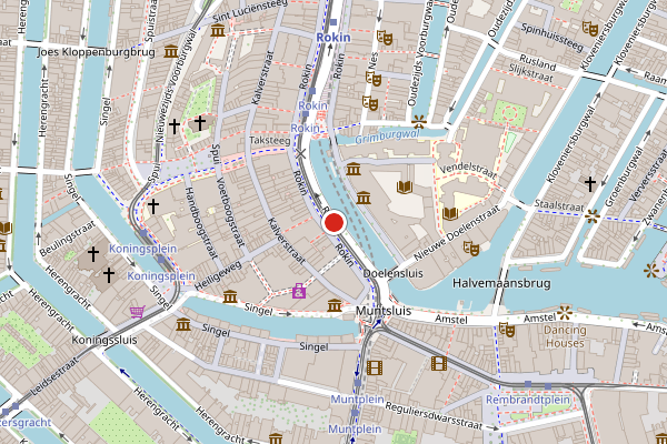 Brandweer-melding op Rokin, Amsterdam op 20 juni, kaart-overzicht