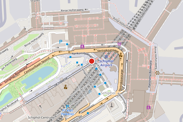 Brandweer-melding op Aankomstpassage, Schiphol op 21 juni, kaart-overzicht