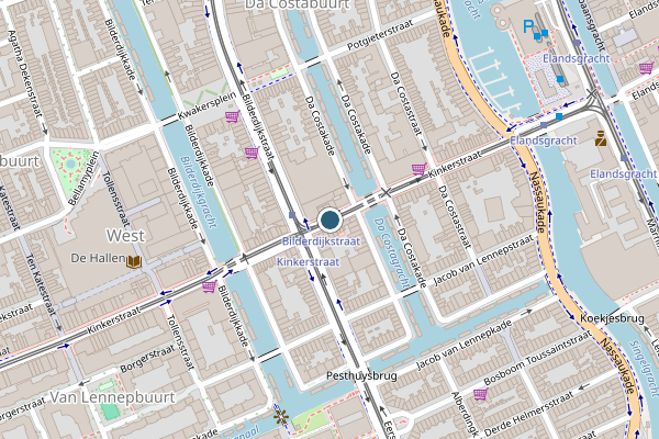 Politie-melding op Kinkerstraat, Amsterdam op 21 juni, kaart-overzicht
