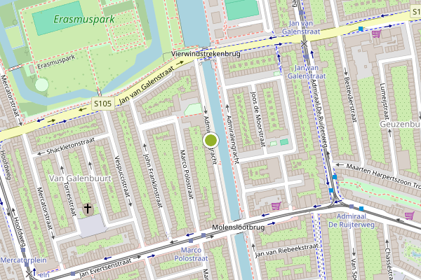 Ambulance-melding op Admiralengracht, Amsterdam op 21 juni, kaart-overzicht