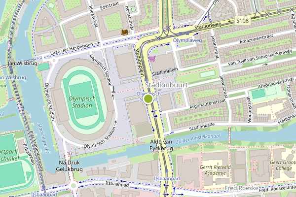 Ambulance-melding op Stadionplein, Amsterdam op 21 juni, kaart-overzicht