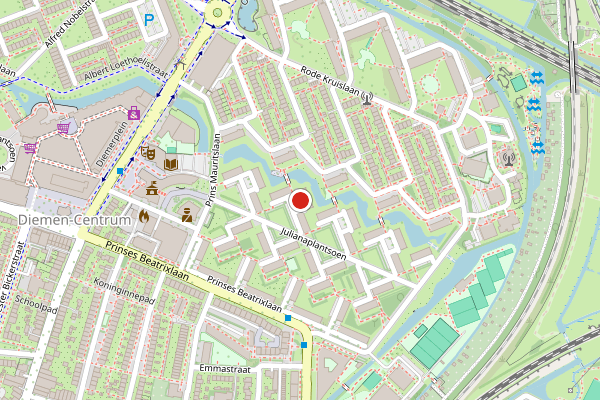 Brandweer-melding op Julianaplantsoen, Diemen op 5 mei, kaart-overzicht