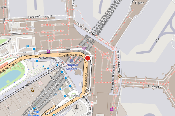 Brandweer-melding op Vertrekpassage, Schiphol op 21 juni, kaart-overzicht