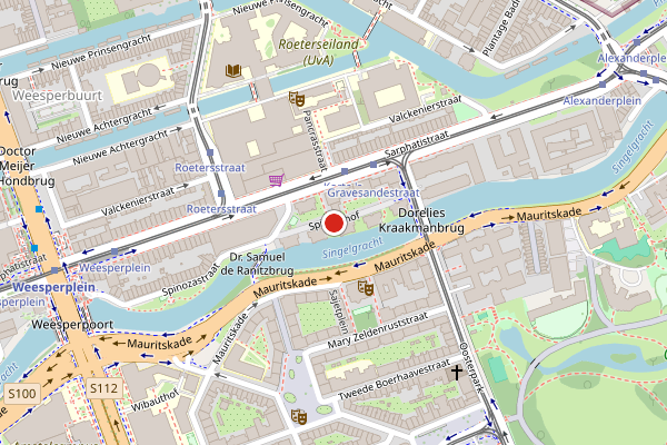 Brandweer-melding op Spinozahof, Amsterdam op 21 juni, kaart-overzicht