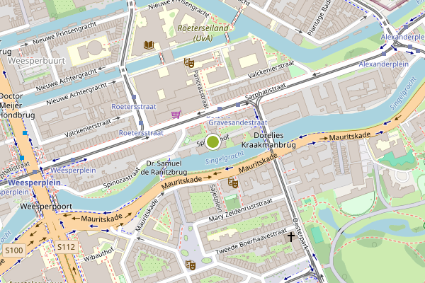 Ambulance-melding op Spinozahof, Amsterdam op 21 juni, kaart-overzicht