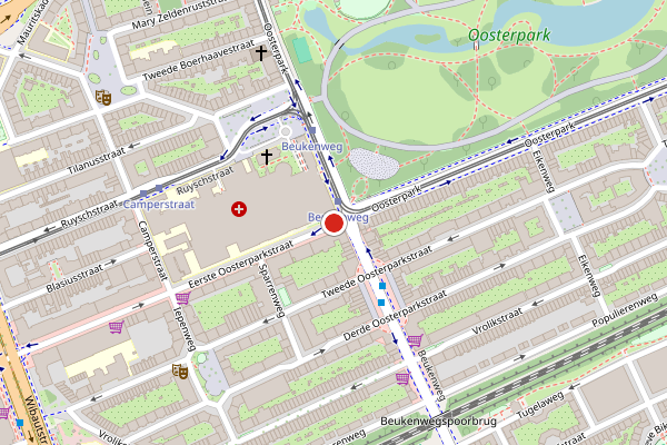Brandweer-melding op Eerste Oosterparkstraat, Amsterdam op 22 juni, kaart-overzicht
