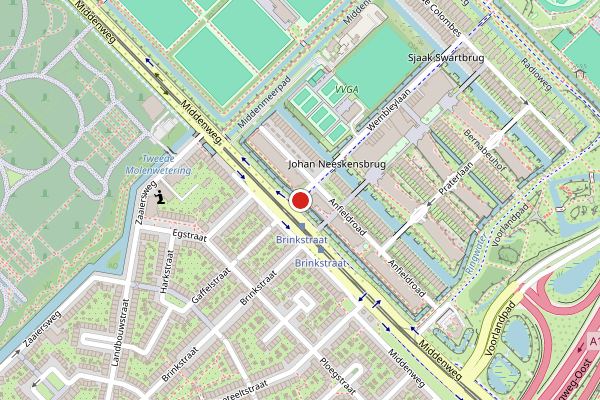 Brandweer-melding op Wembleylaan, Amsterdam op 22 juni, kaart-overzicht