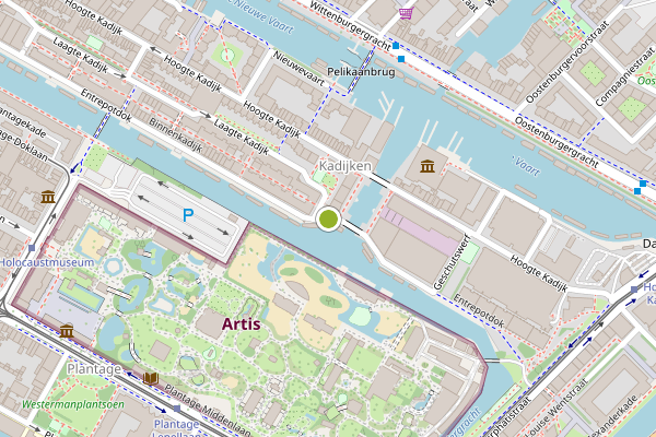 Ambulance-melding op Entrepotdok, Amsterdam op 23 juni, kaart-overzicht