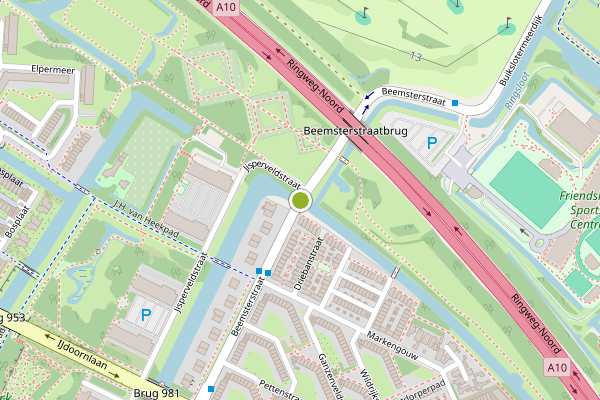 Ambulance-melding op Beemsterstraat, Amsterdam op 23 juni, kaart-overzicht