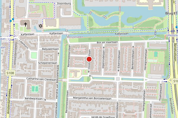 Brandweer-melding op Oosterhoutlaan, Amstelveen op 24 juni, kaart-overzicht