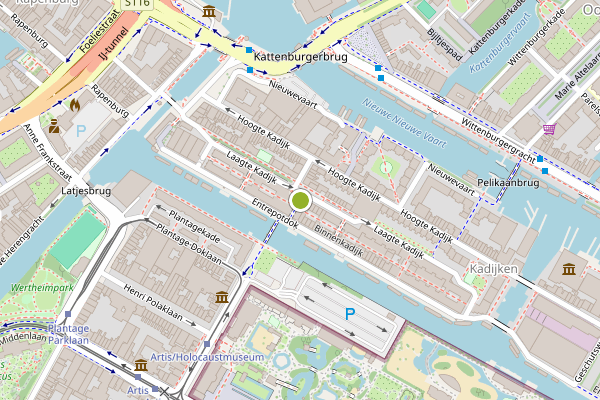 Ambulance-melding op Binnenkadijk, Amsterdam op 6 mei, kaart-overzicht