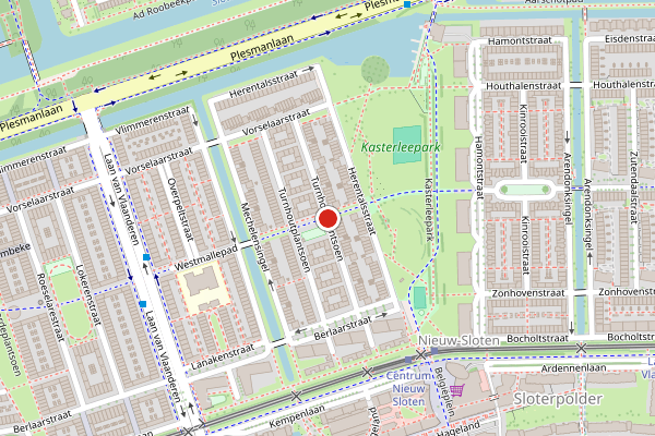Brandweer-melding op Turnhoutplantsoen, Amsterdam op 24 juni, kaart-overzicht