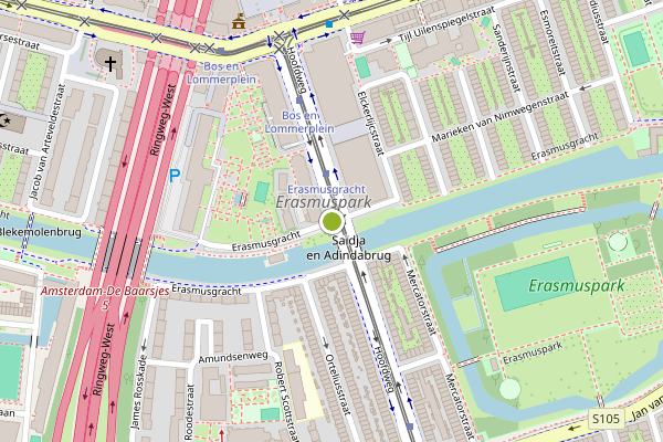 Ambulance-melding op Erasmusgracht, Amsterdam op 24 juni, kaart-overzicht