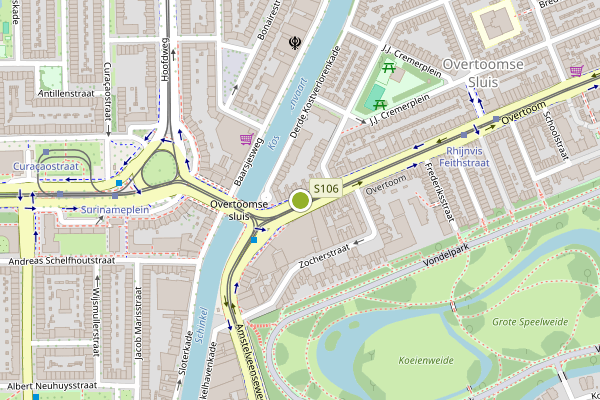 Ambulance-melding op Overtoom, Amsterdam op 25 juni, kaart-overzicht