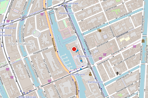 Brandweer-melding op Marnixstraat, Amsterdam op 25 juni, kaart-overzicht