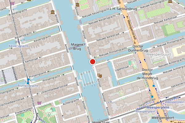 Brandweer-melding op Amstel, Amsterdam op 25 juni, kaart-overzicht
