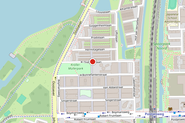 Brandweer-melding op Tretjakovlaan, Amsterdam op 25 juni, kaart-overzicht