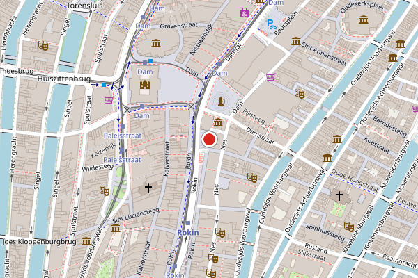 Brandweer-melding op Rokin, Amsterdam op 25 juni, kaart-overzicht