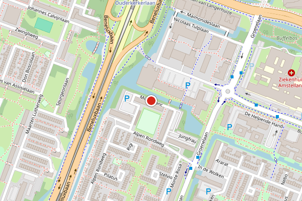 Brandweer-melding op Mont Blanc, Amstelveen op 26 juni, kaart-overzicht