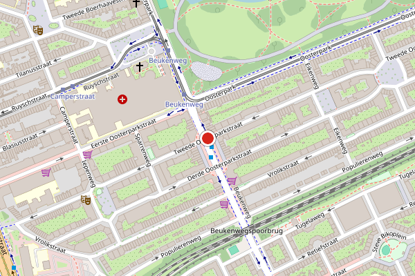 Brandweer-melding op Tweede Oosterparkstraat, Amsterdam op 27 juni, kaart-overzicht