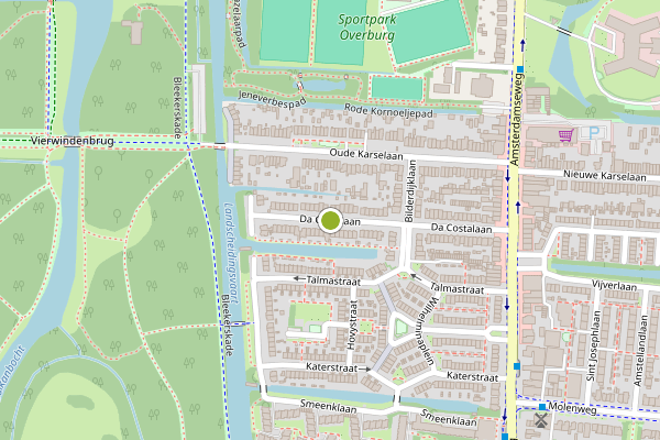Ambulance-melding op Da Costalaan, Amstelveen op 27 juni, kaart-overzicht
