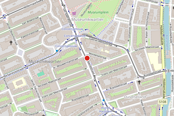 Brandweer-melding op Van Baerlestraat, Amsterdam op 27 juni, kaart-overzicht